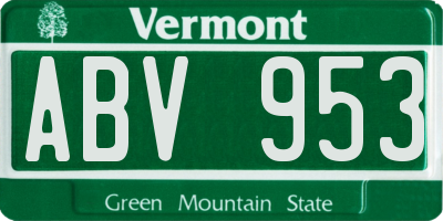 VT license plate ABV953