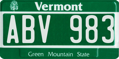 VT license plate ABV983