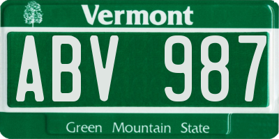 VT license plate ABV987