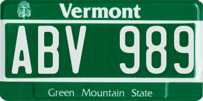 VT license plate ABV989