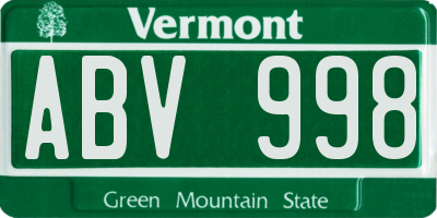 VT license plate ABV998