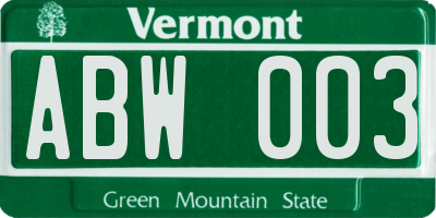VT license plate ABW003