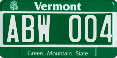 VT license plate ABW004