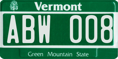 VT license plate ABW008