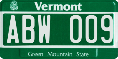 VT license plate ABW009
