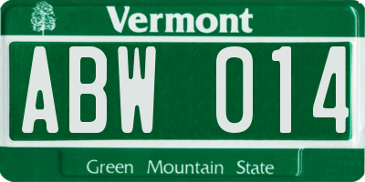 VT license plate ABW014