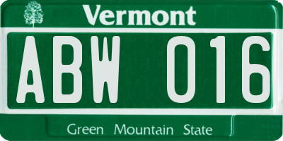 VT license plate ABW016