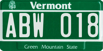 VT license plate ABW018