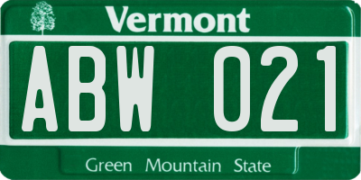 VT license plate ABW021