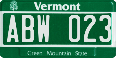 VT license plate ABW023
