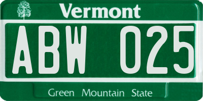 VT license plate ABW025