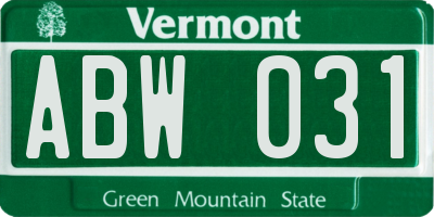 VT license plate ABW031