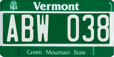 VT license plate ABW038