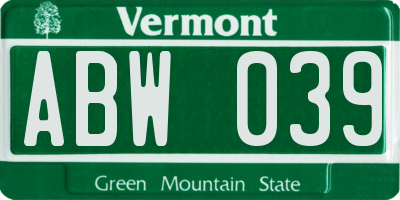 VT license plate ABW039