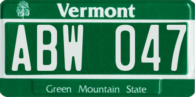 VT license plate ABW047