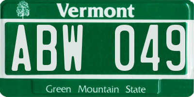 VT license plate ABW049