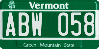 VT license plate ABW058