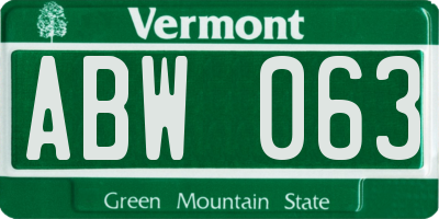 VT license plate ABW063