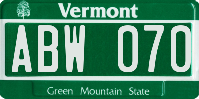 VT license plate ABW070