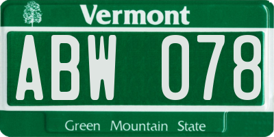 VT license plate ABW078