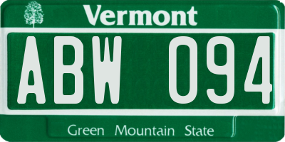 VT license plate ABW094