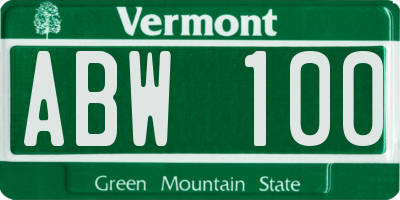 VT license plate ABW100