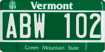 VT license plate ABW102