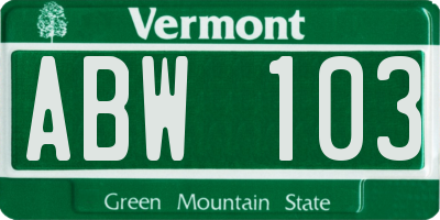 VT license plate ABW103