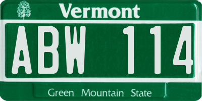 VT license plate ABW114