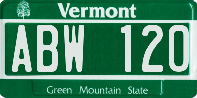 VT license plate ABW120