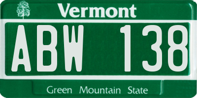 VT license plate ABW138