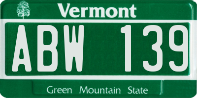 VT license plate ABW139