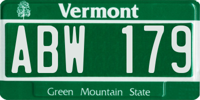 VT license plate ABW179
