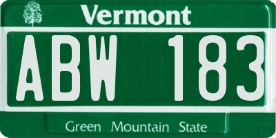 VT license plate ABW183