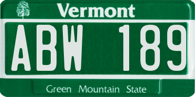 VT license plate ABW189