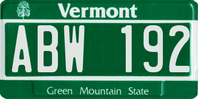 VT license plate ABW192