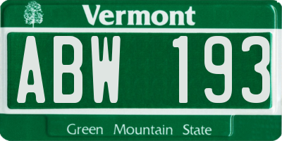 VT license plate ABW193