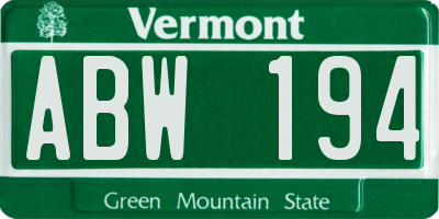 VT license plate ABW194