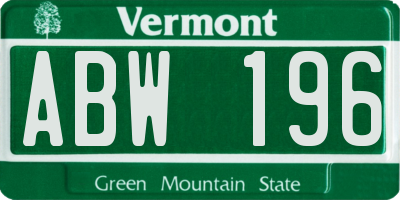 VT license plate ABW196