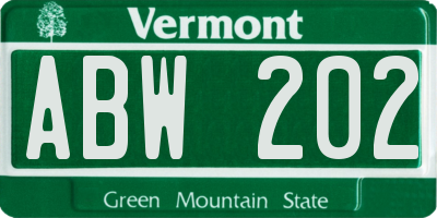 VT license plate ABW202