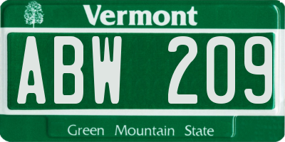 VT license plate ABW209