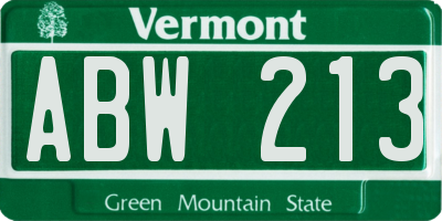 VT license plate ABW213