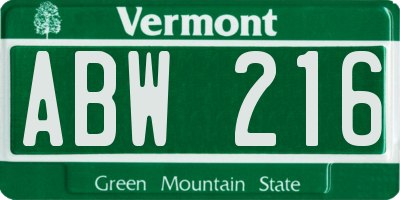 VT license plate ABW216