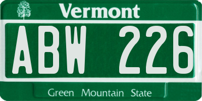 VT license plate ABW226