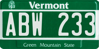 VT license plate ABW233