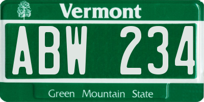 VT license plate ABW234