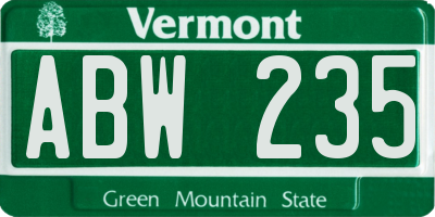 VT license plate ABW235