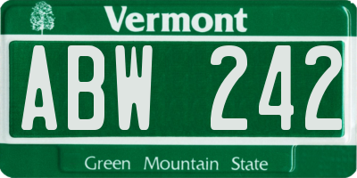 VT license plate ABW242