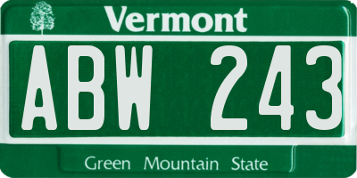 VT license plate ABW243