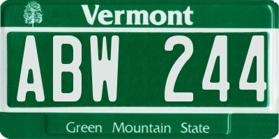 VT license plate ABW244